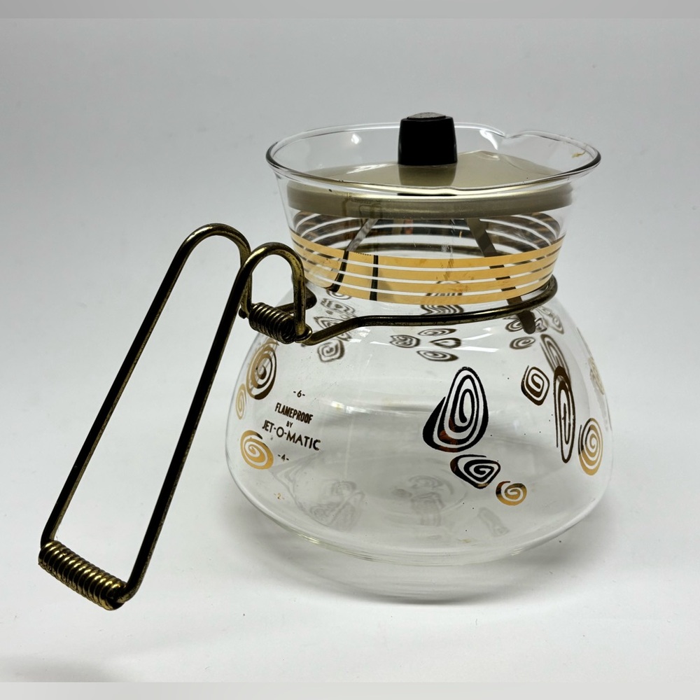 Jet-O-Matic Coffee Pot Mid Century Flameproof with Gold Metal Lid & Handle MCM